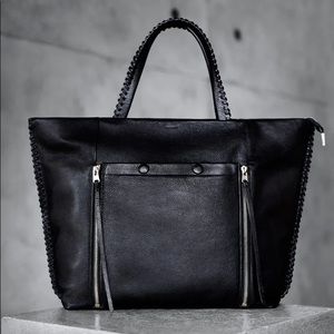 ALLSAINTS Black East / West Braided Leather Tote Handbag